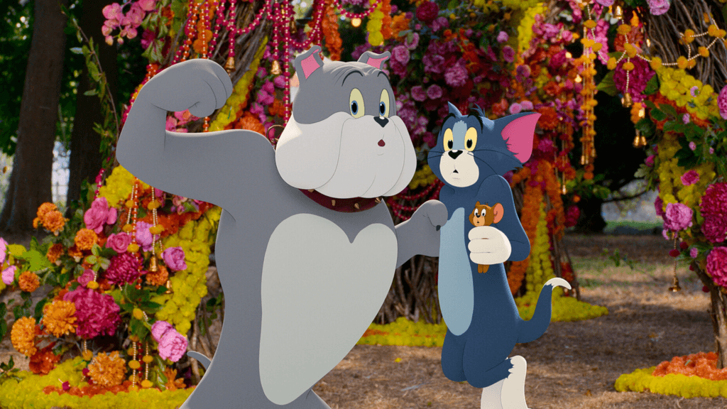 BOBBY CANNAVALE as Spike with TOM and JERRY in Warner Bros. Pictures’ animated/live-action adventure “TOM AND JERRY,” a Warner Bros. Pictures release.